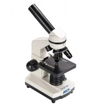 Microscópio ótico composto Deltaoptical DO-3210 – monocular, 3 objetivas acromáticas, iluminação LED, 40–400×, cabeça rotativa inclinada a 45°