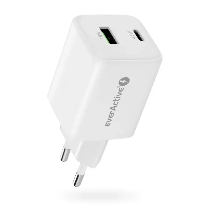 Carregador de parede everActive SC-450Q 45W 1×USB-C 1×USB-A Branco