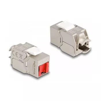 Módulo Keystone DeLOCK conector fêmea RJ45 para LSA Cat.6A sem ferramentas com tampa de proteção contra pó vermelha