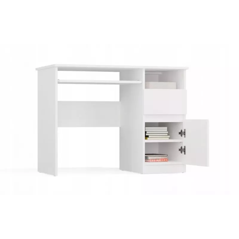 Secretária e shop PORTO direita branco, tampo retangular de aglomerado 985×510×755 mm, 1 gaveta, prateleira para teclado