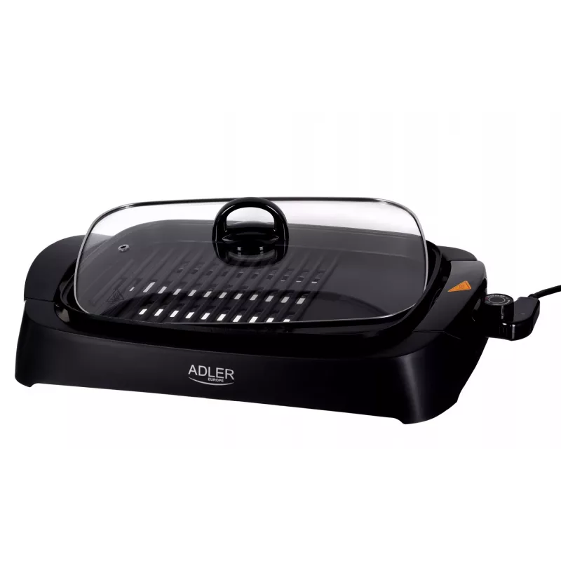 Grelhador elétrico de mesa Adler AD 6610, 3000 W, preto, grelha+placa retangulares de zonas duplas
