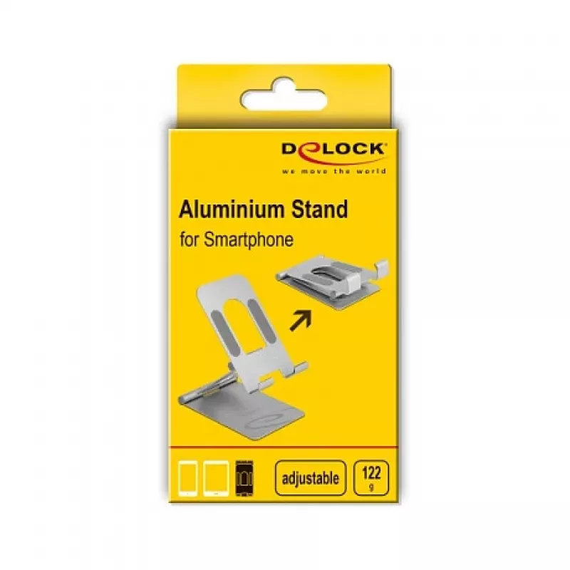 Suporte para smartphone DeLOCK ajustável alumínio 122 g suporte passivo para telemóvel interior