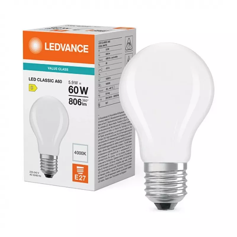 Osram LED Classic A 60 Filament P 5,9 W 840 mate E27 lâmpadas LED, forma clássica de bulbo