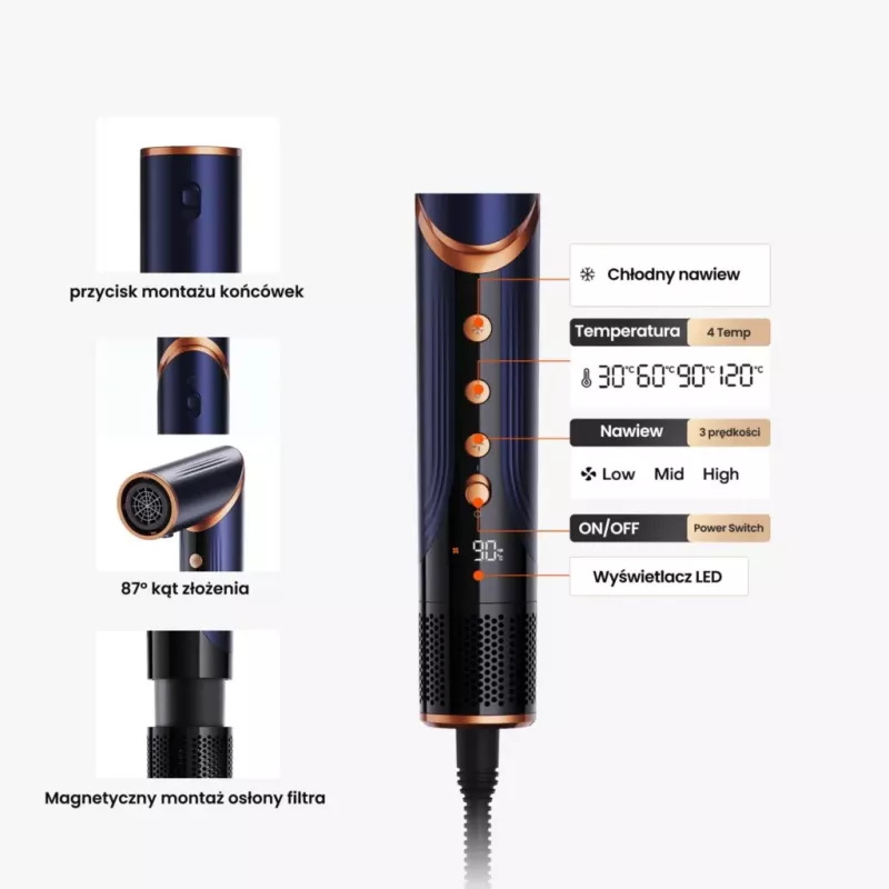 Multistyler Secador de cabelo e modelador de caracóis Lovio LVHS001BL com função combinada de ar quente e styling
