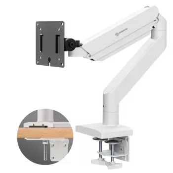 Suporte para monitor ONKRON G110-BG para 1 ecrã 15 kg, até 106,7 cm (42 polegadas), VESA 75x75–100x100, montagem por aperto/ilha, preto/cinzento
