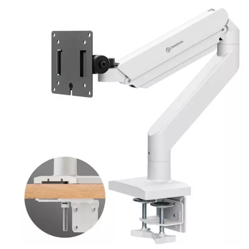 Suporte para monitor ONKRON G110-BG para 1 ecrã 15 kg, até 106,7 cm (42 polegadas), VESA 75x75–100x100, montagem por aperto/ilha, preto/cinzento