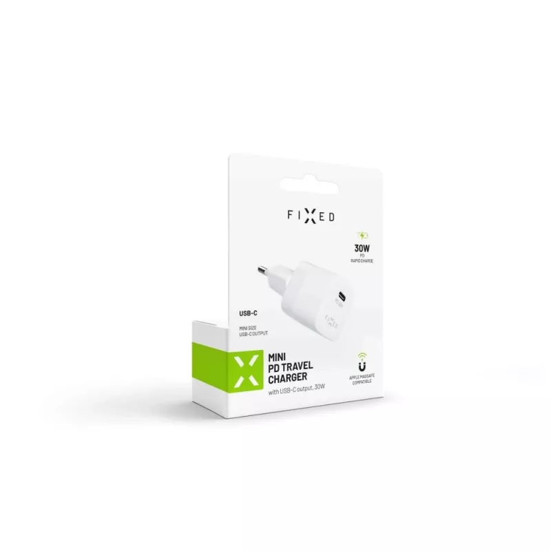 Carregador de viagem USB-C portátil FIXED FIXC30M-C-WH 30W design compacto