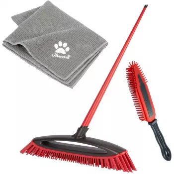 Conjunto de vassouras VILEDA Pet Pro 175388 — 3 peças, escova eletrostática e pano de microfibra, vermelho