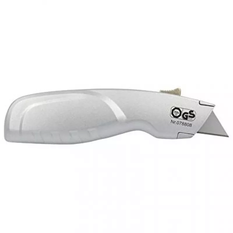 WEDO 78808 Safety-Cutter ALU x-ato, lâmina trapezoidal, com mola, retração automática, 2 lâminas sobresselentes, TÜV/GS, prateado