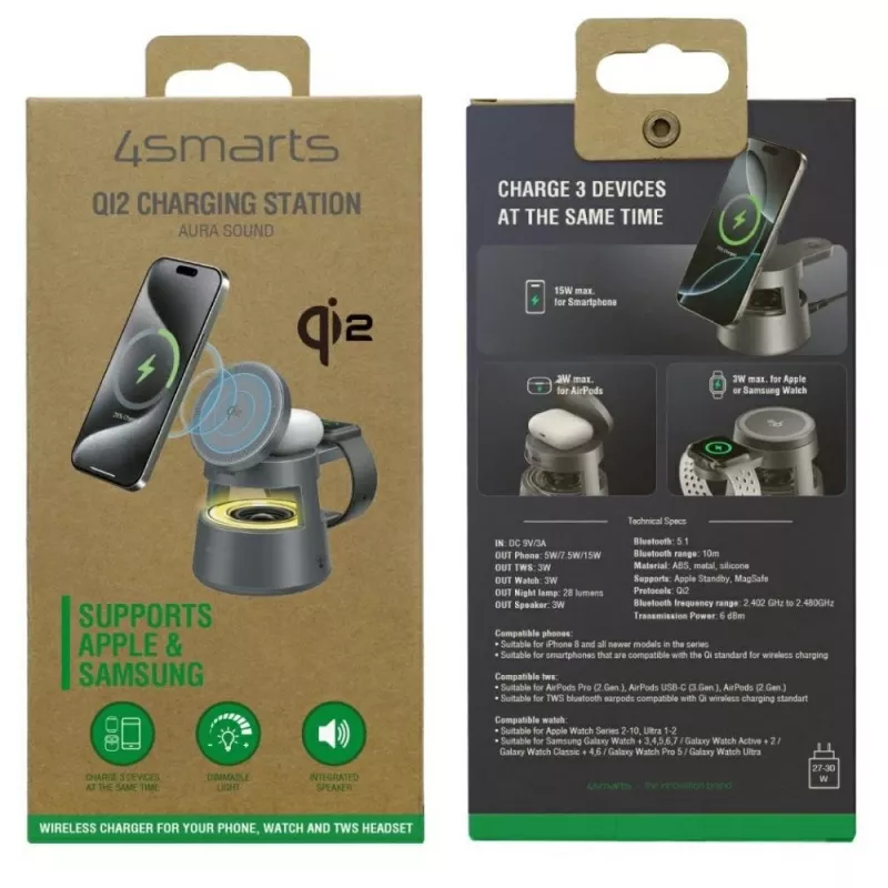 Carregador sem fios 4smarts 541327 USB Type-C Interior Cinzento