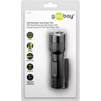 Lanterna LED Goobay High Bright 300, preto – ideal para tempos livres, desporto, campismo, pesca, caça e assistência em viagem (44560)