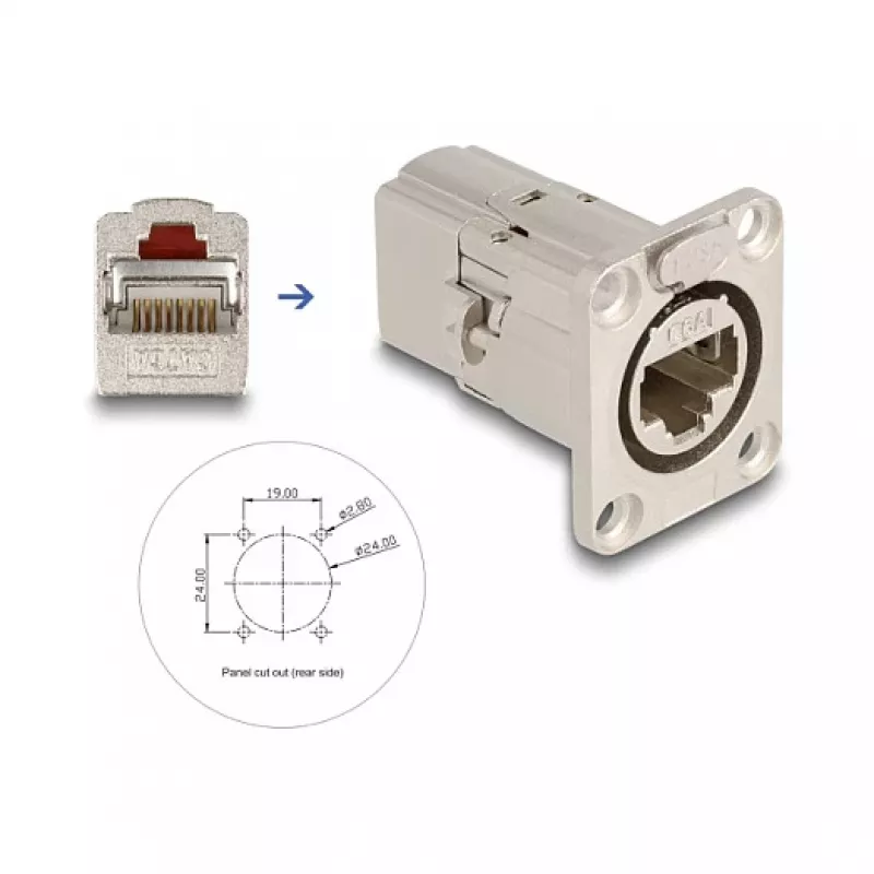 DeLOCK 67062 Passagem embutida D-Type RJ45 Cat.6A STP, metal