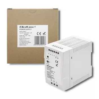 Fonte de alimentação para calha DIN Qoltec 50914 | 90W | 12V | 7,5A | branco | slim