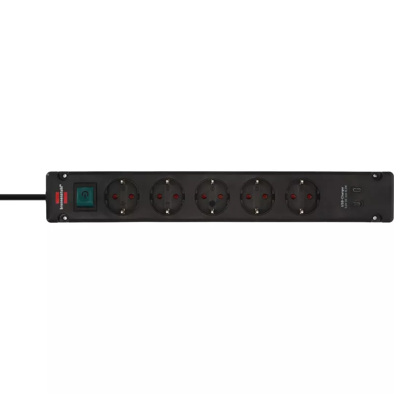 Extensão Brennenstuhl Bremounta, 5 tomadas, 2x USB-C, 3 m, preta