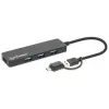 Dock/Hub Combo Manhattan USB-C e USB-A, Portas (4): USB-A (x4), 5 Gbit/s (USB 3.2 Gen1 aka USB 3.0), alimentado por USB (não requer fonte de alimentação externa)