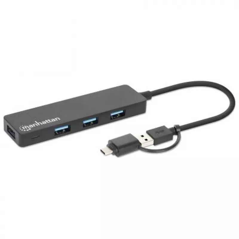 Dock/Hub Combo Manhattan USB-C e USB-A, Portas (4): USB-A (x4), 5 Gbit/s (USB 3.2 Gen1 aka USB 3.0), alimentado por USB (não requer fonte de alimentação externa)