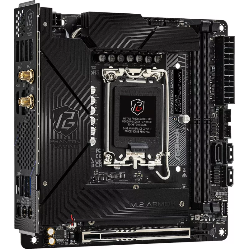 Placa-mãe ASRock Z790I LIGHTNING WIFI — Intel Z790, LGA 1700, Mini-ITX, DDR5 até 8600 MHz, 2x DIMM, Wi‑Fi 6E, 2.5Gb LAN, 2x M.2