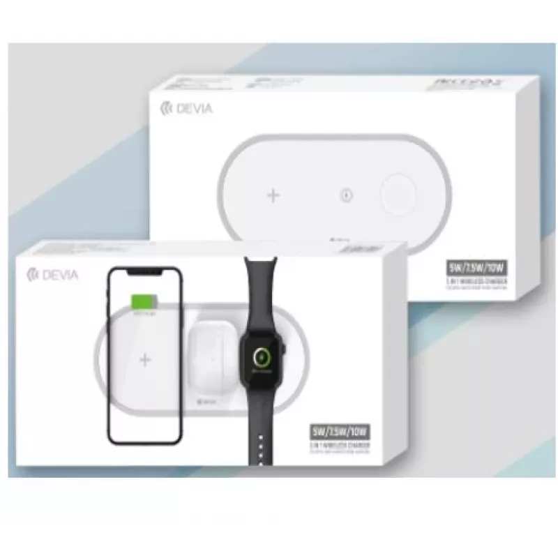Carregador sem fios 3-em-1 Devia V4 10W — para smartphone, Apple Watch, auscultadores