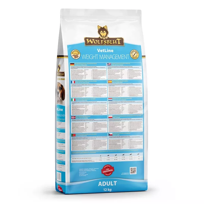 Alimento seco para cães Wolfsblut VetLine Weight Management Peru — 12 kg, sem cereais, 22% proteína, 8% gordura