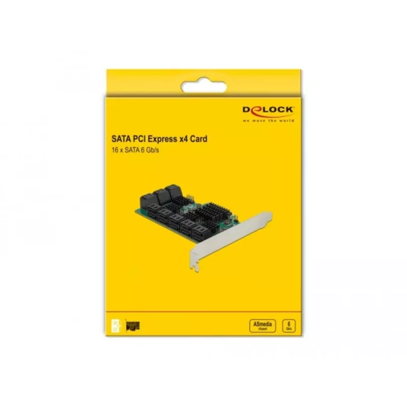 Placa DeLOCK 16 portas SATA PCI Express x4 6 Gbit/s verde cinzento