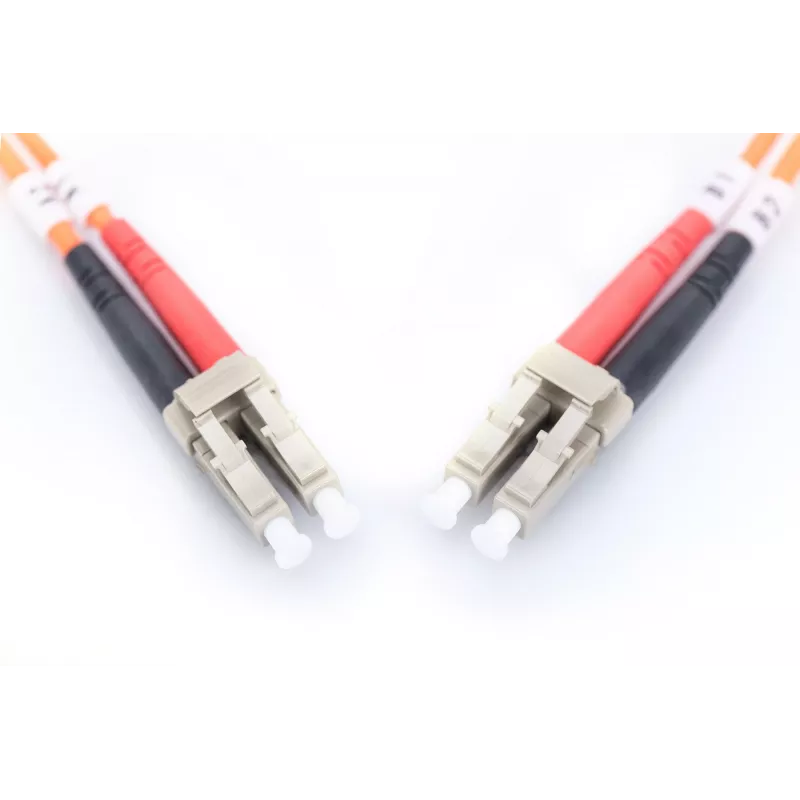 Cabo patch de fibra ótica DIGITUS LC/LC 50/125 µm 3 m multimodo duplex isento de halogéneos até 1 Gbit com relatório de medição laranja OM2 (DK-2533-03)