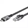 Cabo Ethernet USB-C 3.2 Gen2 macho > RJ-45 macho, adaptador LAN preto/prateado, 1,5 metros, revestimento têxtil entrançado