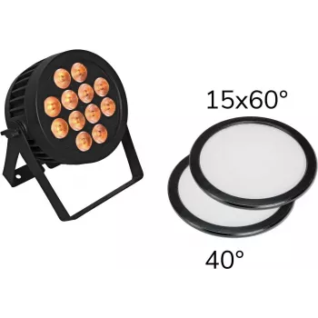 Projetor LED PAR EUROLITE 12x8W QCL 15x60° e 40° com 2 discos difusores