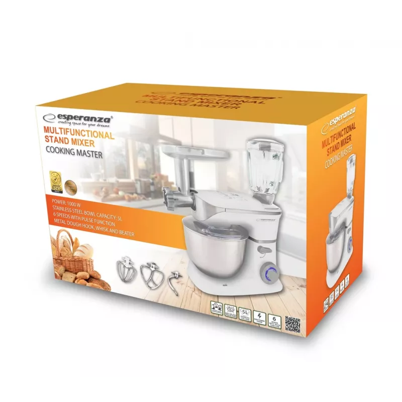 Processador de alimentos Esperanza EKM025 1000 W 5 L aço inoxidável branco