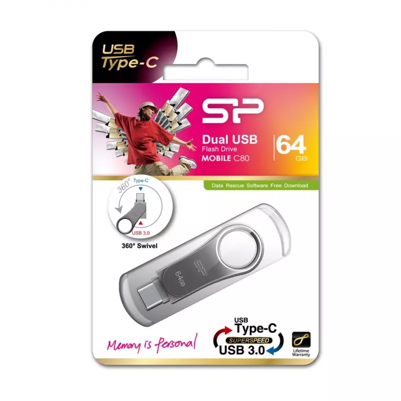 Pen drive Silicon Power Mobile C80 64 GB USB Type-A / USB Type-C 3.0 (3.1 Gen 1) titânio