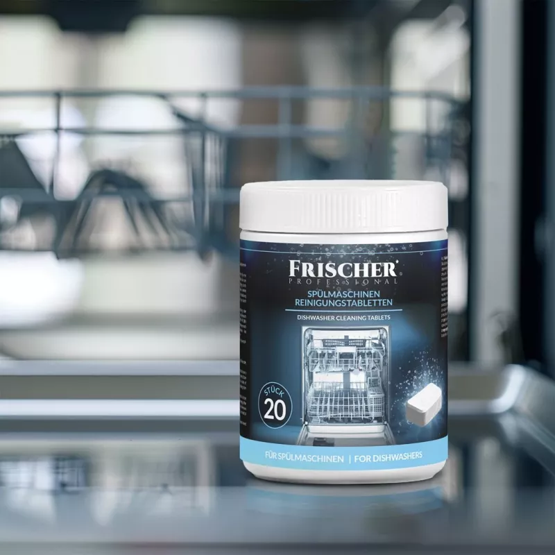 Pastilhas de limpeza para máquina de lavar loiça FRISCHER FR00206 20 unid. 16 g — pastilhas de limpeza e descalcificação para máquina de lavar loiça