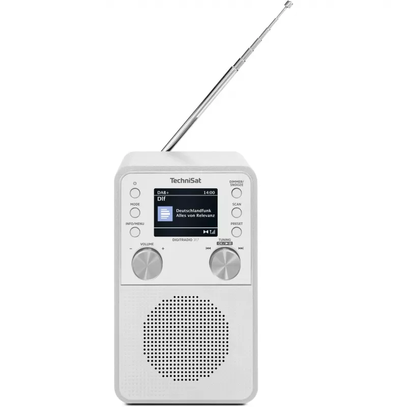 Rádio digital TECHNISAT DigitRadio 317 branco — receção FM e DAB+, design de mesa compacto