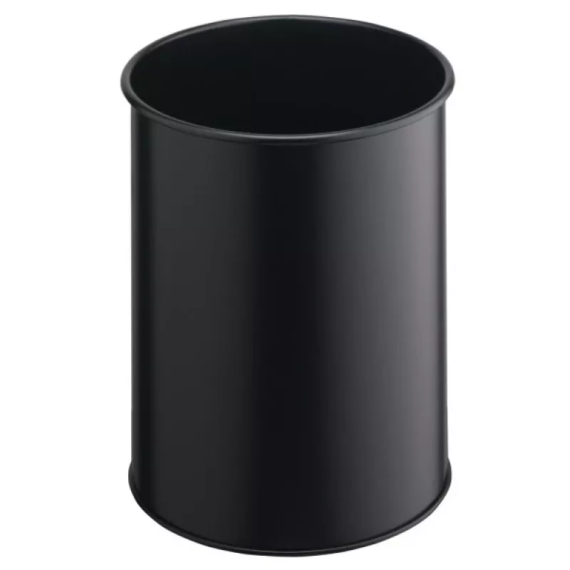 Caixote do lixo redondo poliéster aço preto robusto 330101