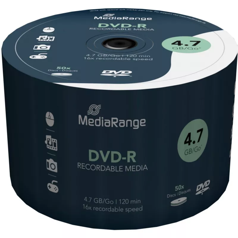MediaRange - 50 x DVD-R - 4,7GB (120 Min.) 16x - Torre (MR444)