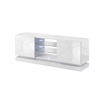 Móvel de TV cama meble QIU 160 — MDF branco brilhante, 1600×420×570 mm