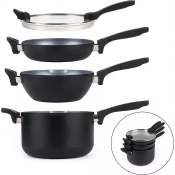 Conjunto de panelas Russell Hobbs RH01840EU7 – 4 peças empilháveis, marmorizado metálico