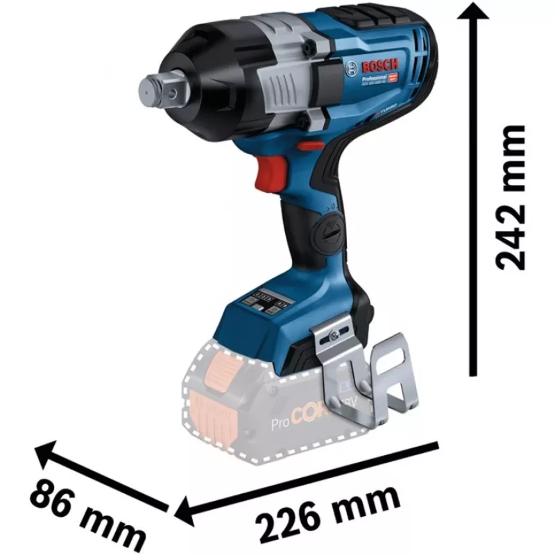 Chave de impacto a bateria Bosch GDS 18V-1600 HC — 18 V, BITURBO, requer 2x baterias ProCORE18V 8.0Ah