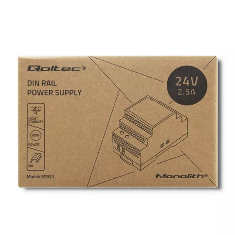 Fonte de alimentação para calha DIN QOLTEC 24V 2.5A 60W cinzento