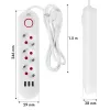 Extensão elétrica MACLEAN MCE394W — 3 tomadas, 3×USB 2,1A, 110–240V AC, 2500W, cabo de 1,5 m, branco