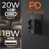 Power Splitter MACLEAN MCE249 F/B – 2 tomadas AC (16A + 6A) com 2×USB-A e 2×USB-C PD 20W, ficha EU, preto