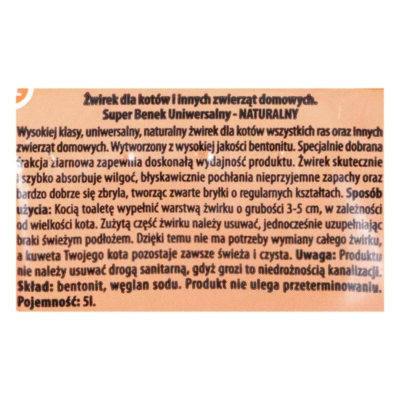 SUPER BENEK UNIVERSAL Areia para gatos bentonite granulometria natural 5 l