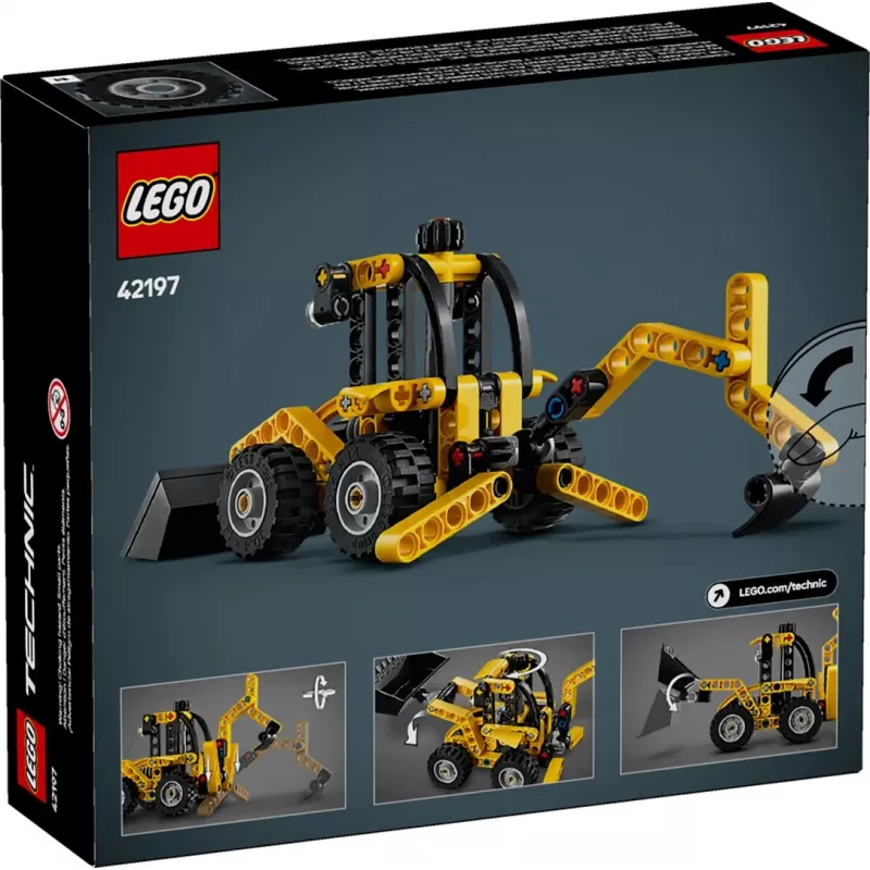 Conjunto de construção LEGO Technic Retroescavadora 42197 — direção articulada, carregador funcional, 104 peças, idade recomendada 7+