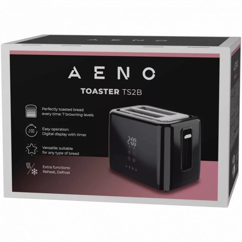 Torradeira elétrica, preta, 220-240V, 50-60Hz, 780-930W, 2 ranhuras, 3 modos, 7 níveis de tostagem
