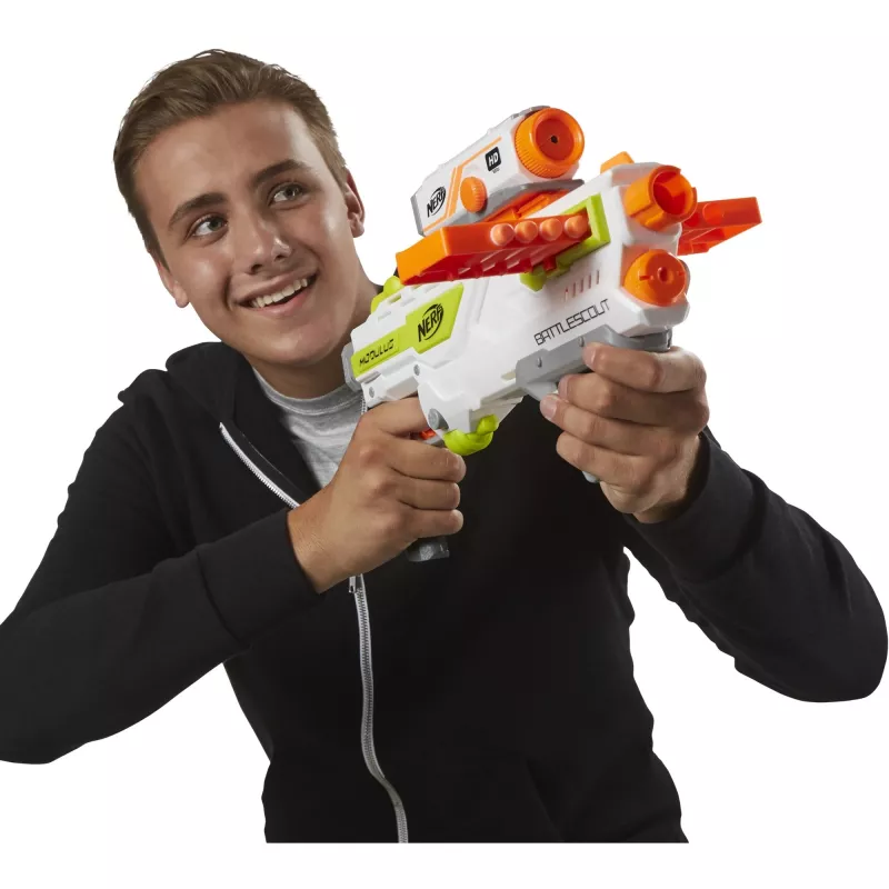 Blaster de brinquedo HASBRO Nerf BattleScout ICS-10 FFP B1756F030 – blaster de dardos de espuma, tiro único, calha tática