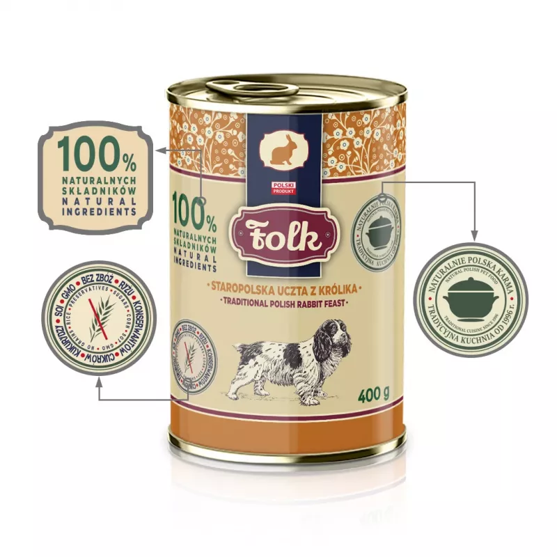 FOLK tradicional festim polaco de coelho - comida húmida para cães - 400 g
