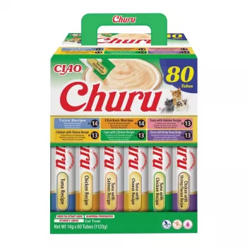 Petiscos de comida húmida para gatos INABA CHURU 80P frango e atum — 80 x 14 g tubos