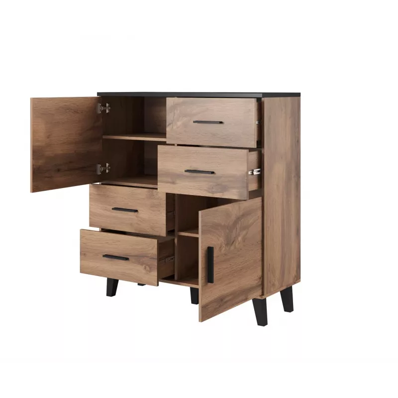 Aparador cama sideboard LOTTA 110 2D4S carvalho wotan/preto mate