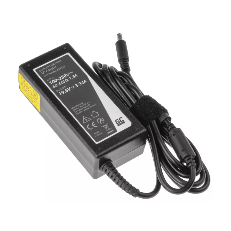 Fonte de alimentação Green Cell AD75AP 65W 19,5V 3,34A para portáteis Dell, interiores, preto