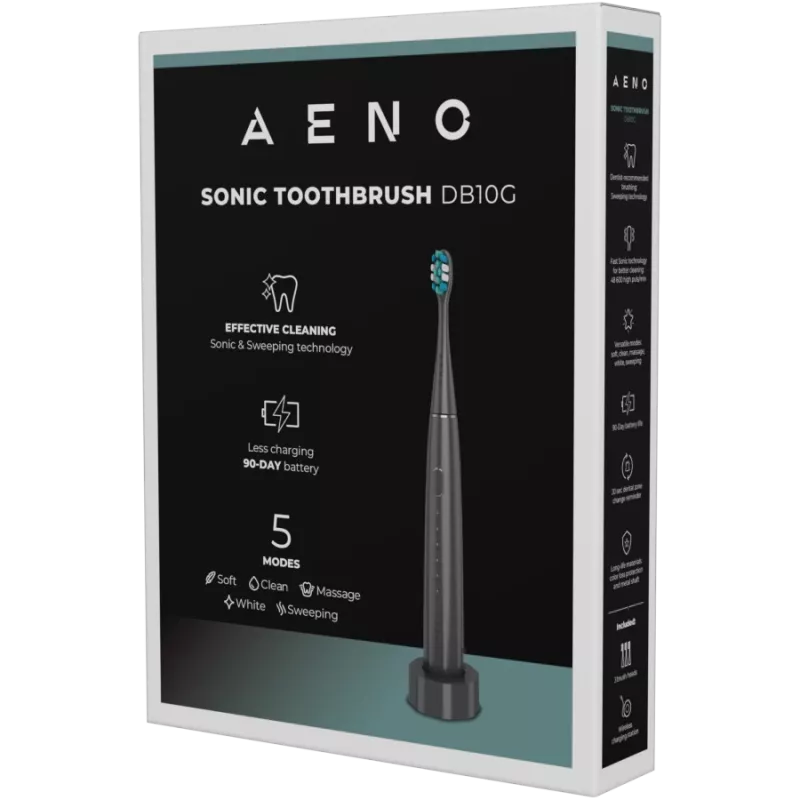 Escova de dentes sem fios, cinzento, 3 cabeças de escova, 1400mAh, funções: suave, limpeza, massagem, branco, sweep