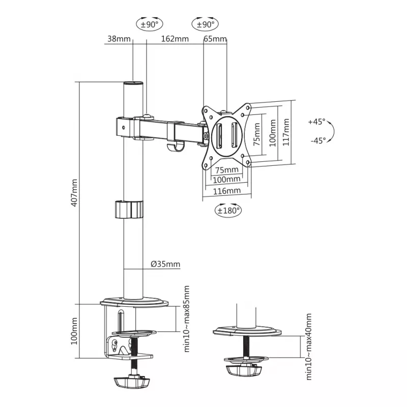Suporte de parede para LCD SBOX LCD-351/1-2 para monitores de 17–32 polegadas, carga máx. 9 kg, VESA 100x100