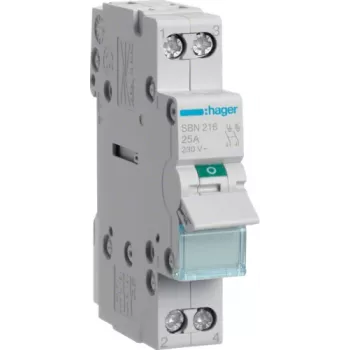 Hager SBN216. Corrente nominal: 16 A, tensão da bobina (máx.): 440 V. Número de módulos (máx.): 1 módulo(s). Largura: 17,5 mm, Profundidade: 68 mm, Altura: 83 mm (SBN216)
